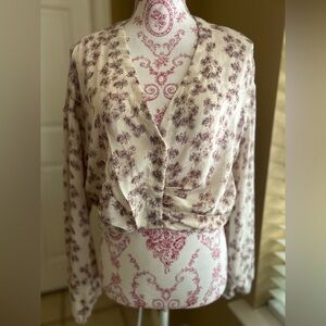 ASTR Beige and Purple Floral Blouson Top Size S